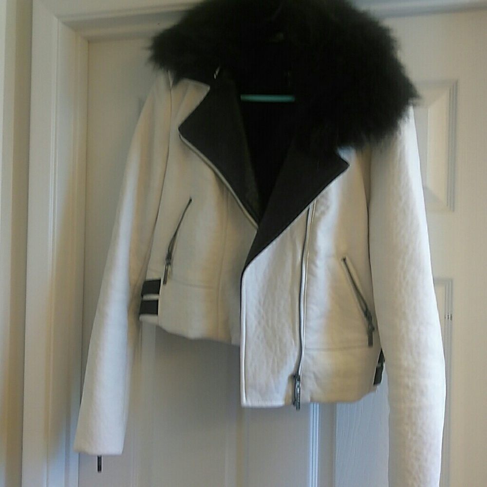 White jacket with black faux trim